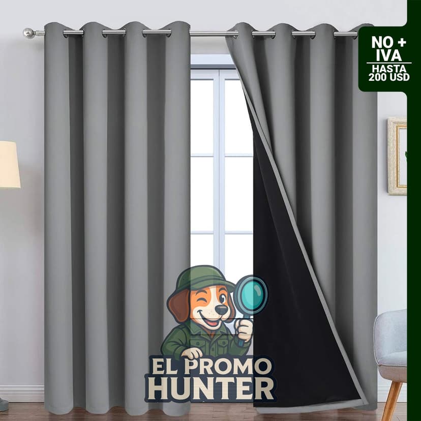 Cortinas Yakamok 100% opacas de 84" (213 cm) de largo, 52" (132 cm) de ancho cada panel, con aislamiento térmico.