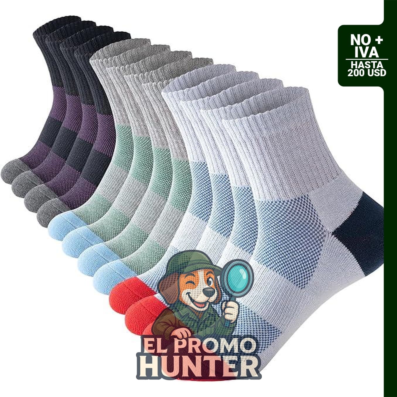 Calcetines deportivos de algodón para hombre, 6 pares con malla y puños elásticos acolchados.