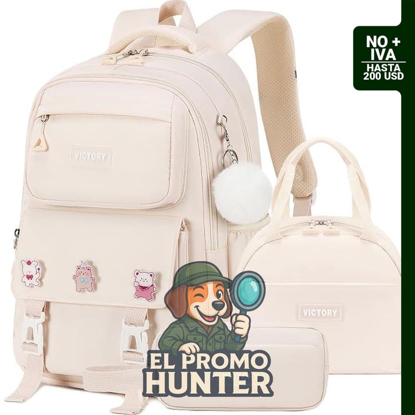 Mochila escolar de 3 piezas para niñas, incluye bolsa de almuerzo y estuche para lápices.