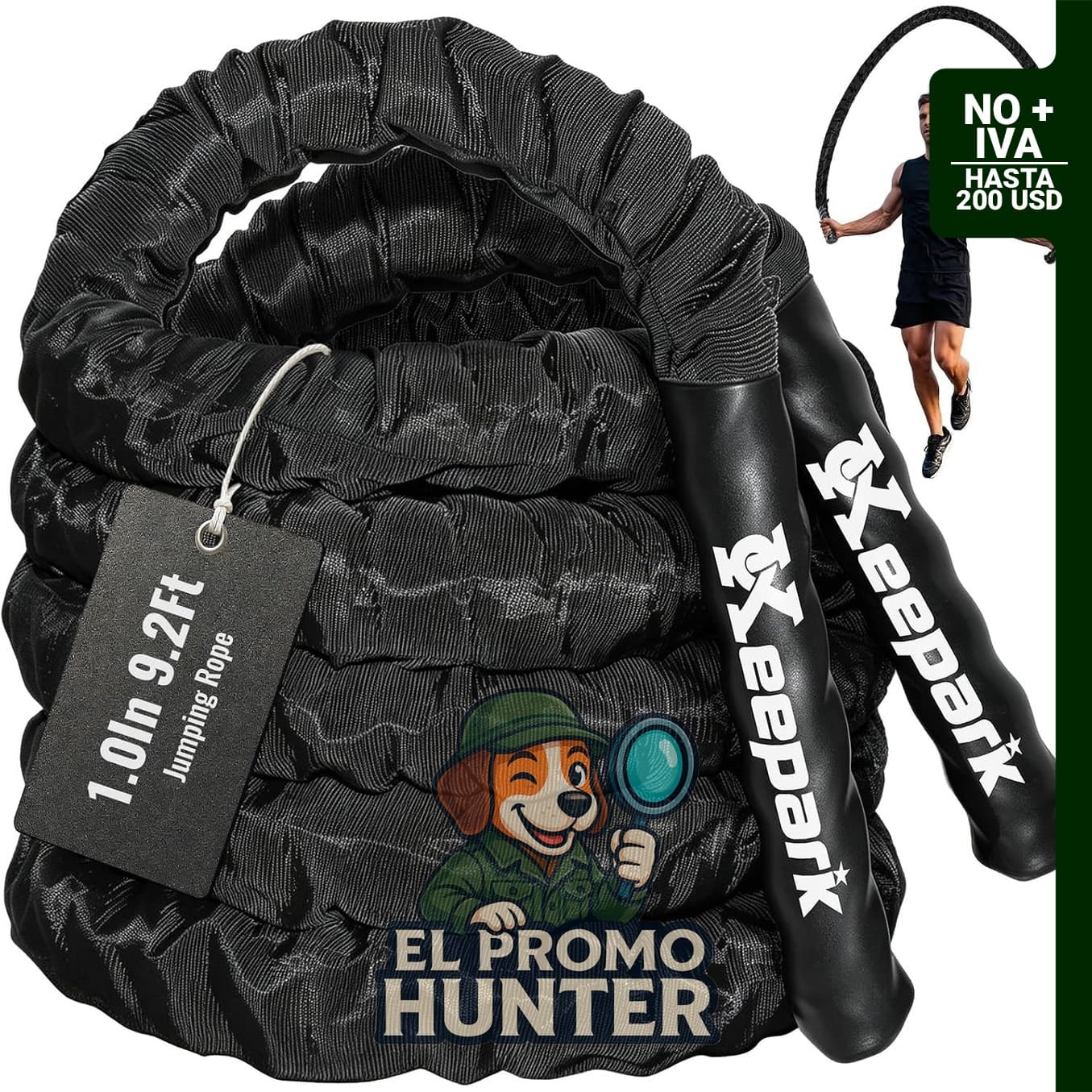 Cuerda de saltar pesada de 2.5 a 4.7 lb para ejercicios de fitness en casa.