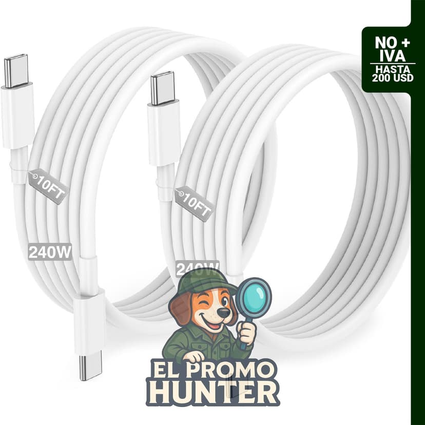 Cable de carga rápida USB C a C de 240 W, 10 pies de longitud, compatible con MacBook Pro, iPad Pro, iPhone 17 Pro Max y Samsung Galaxy S25.