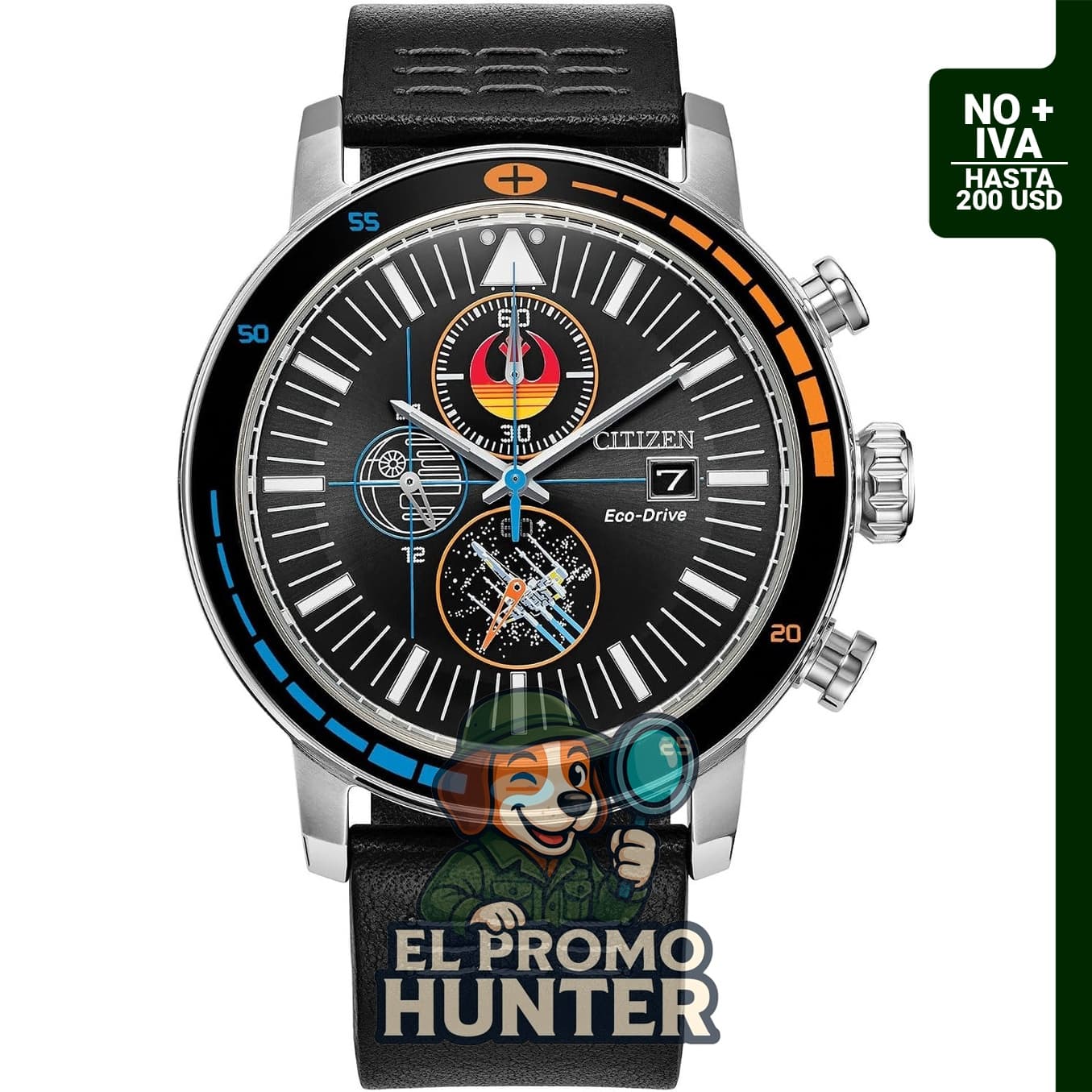 Reloj Citizen Eco-Drive para hombre, caja de acero inoxidable y correa de cuero negro (Modelo: CA0870-43W).