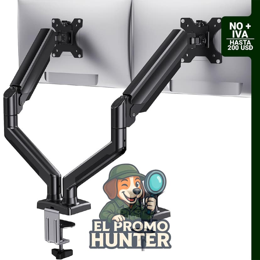 Soporte de monitor dual para dos monitores de hasta 81,3 cm (32") con capacidad de carga de 10 kg por brazo.