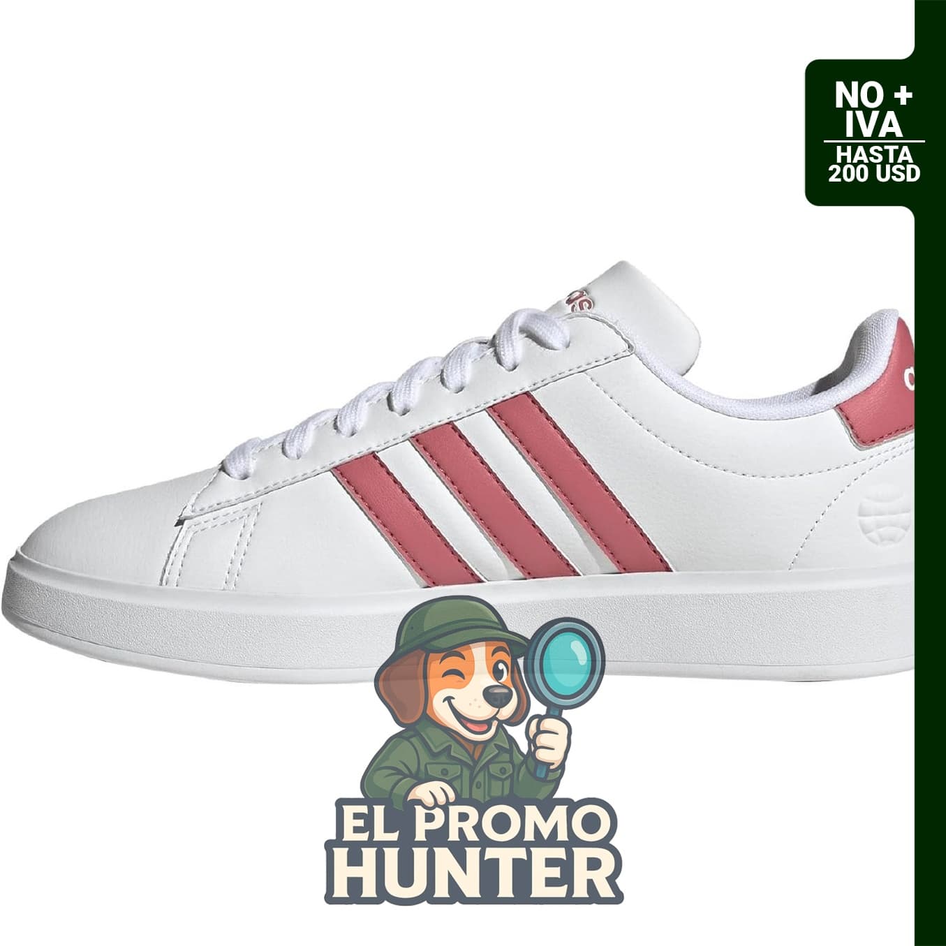 Tenis adidas Grand Court 2.0 para mujer, diseño clásico con suela de goma y parte superior de cuero sintético.