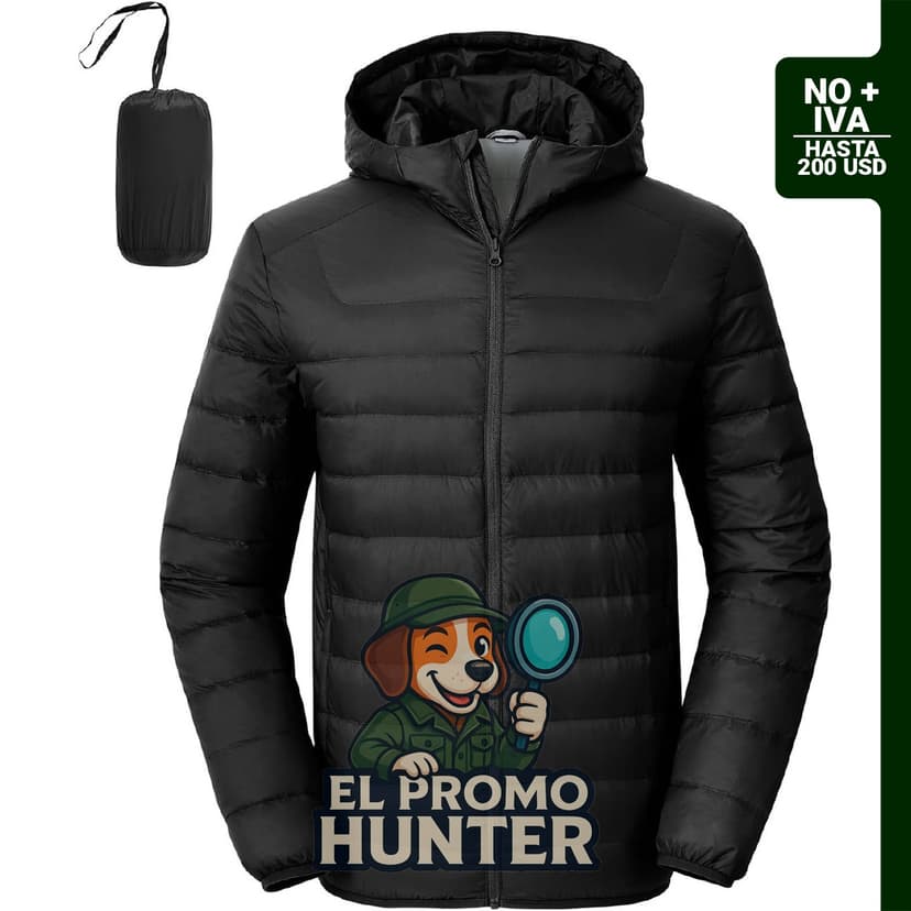 Chaqueta de plumón ultraligera con capucha para hombre, diseño compacto y ligero.
