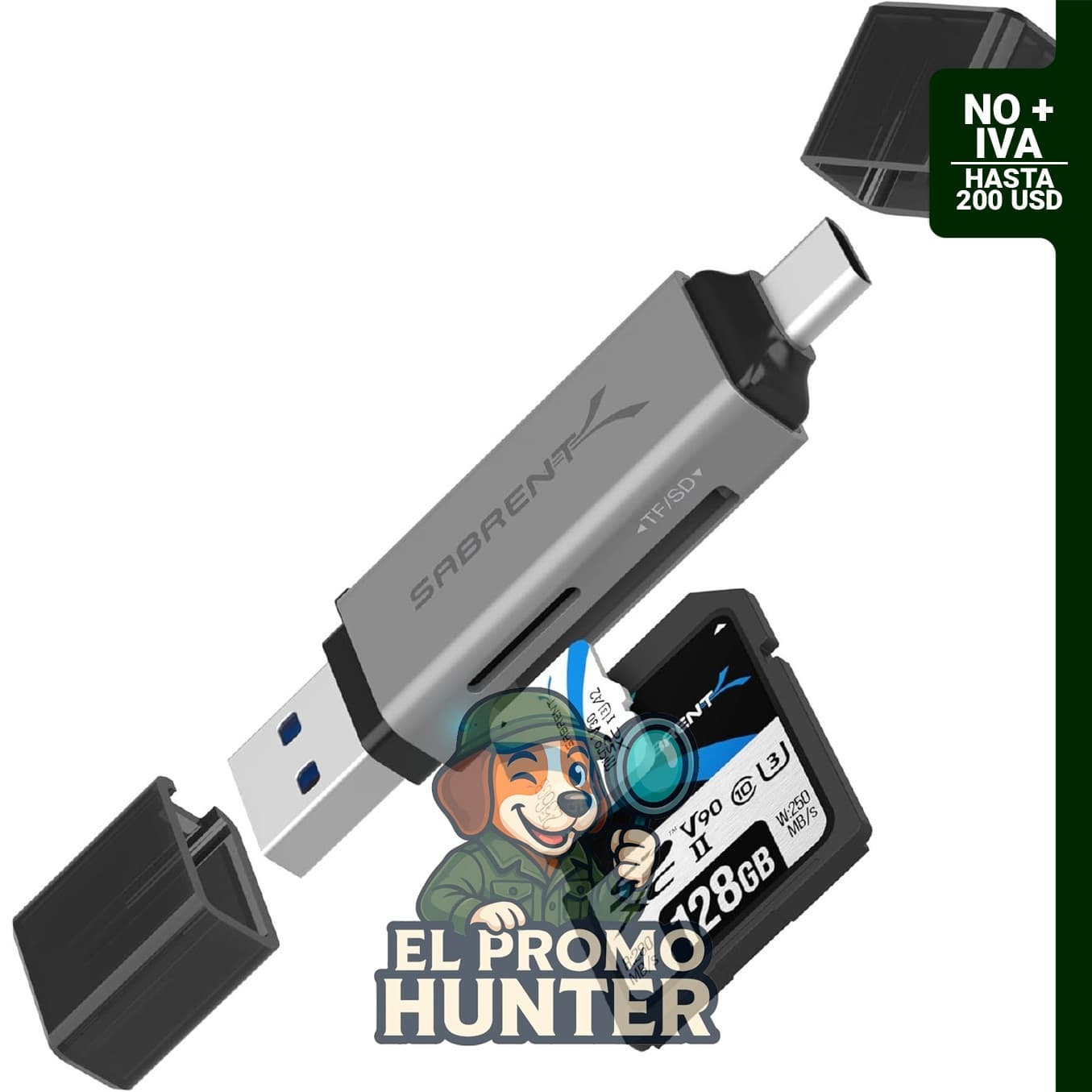 Lector de tarjetas SD y microSD con conectores USB-C y USB-A, compatible con USB 3.0.