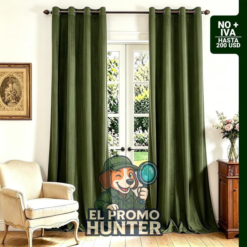Juego de 2 paneles de cortinas opacas de terciopelo verde oliva, 274 cm de largo con ojales en la parte superior.