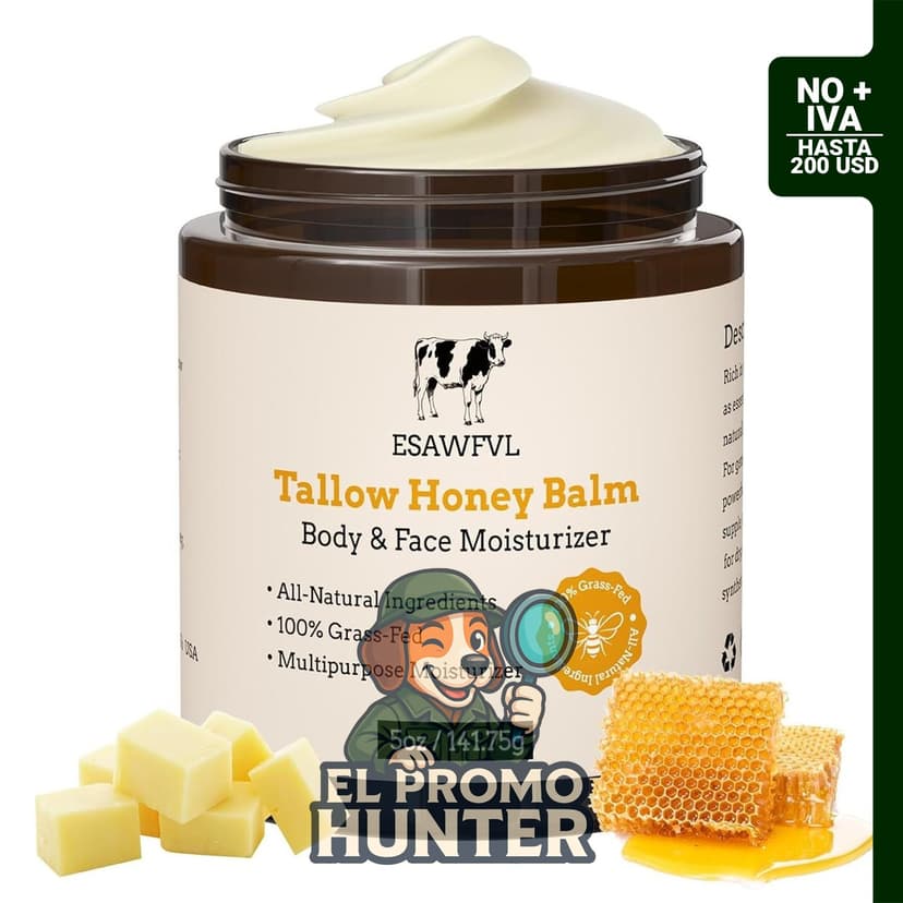 Sebo de carne vacuna y bálsamo de miel, hidratante facial y corporal, fórmula natural para todo tipo de piel.