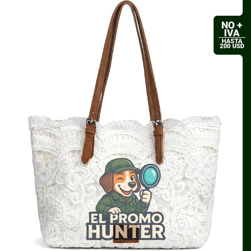 Bolso de hombro bohemio de encaje para mujer, con correa de piel sintética y detalle de cinta.
