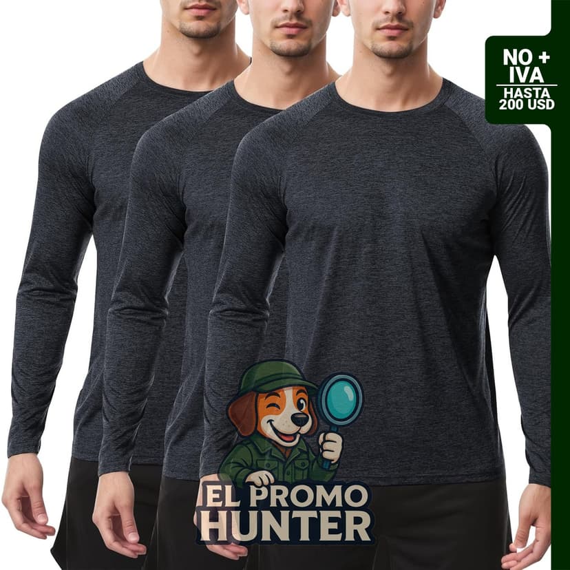 Paquete de 3 camisetas de manga larga para hombre, absorben humedad, secado rápido y protección solar UPF SPF.
