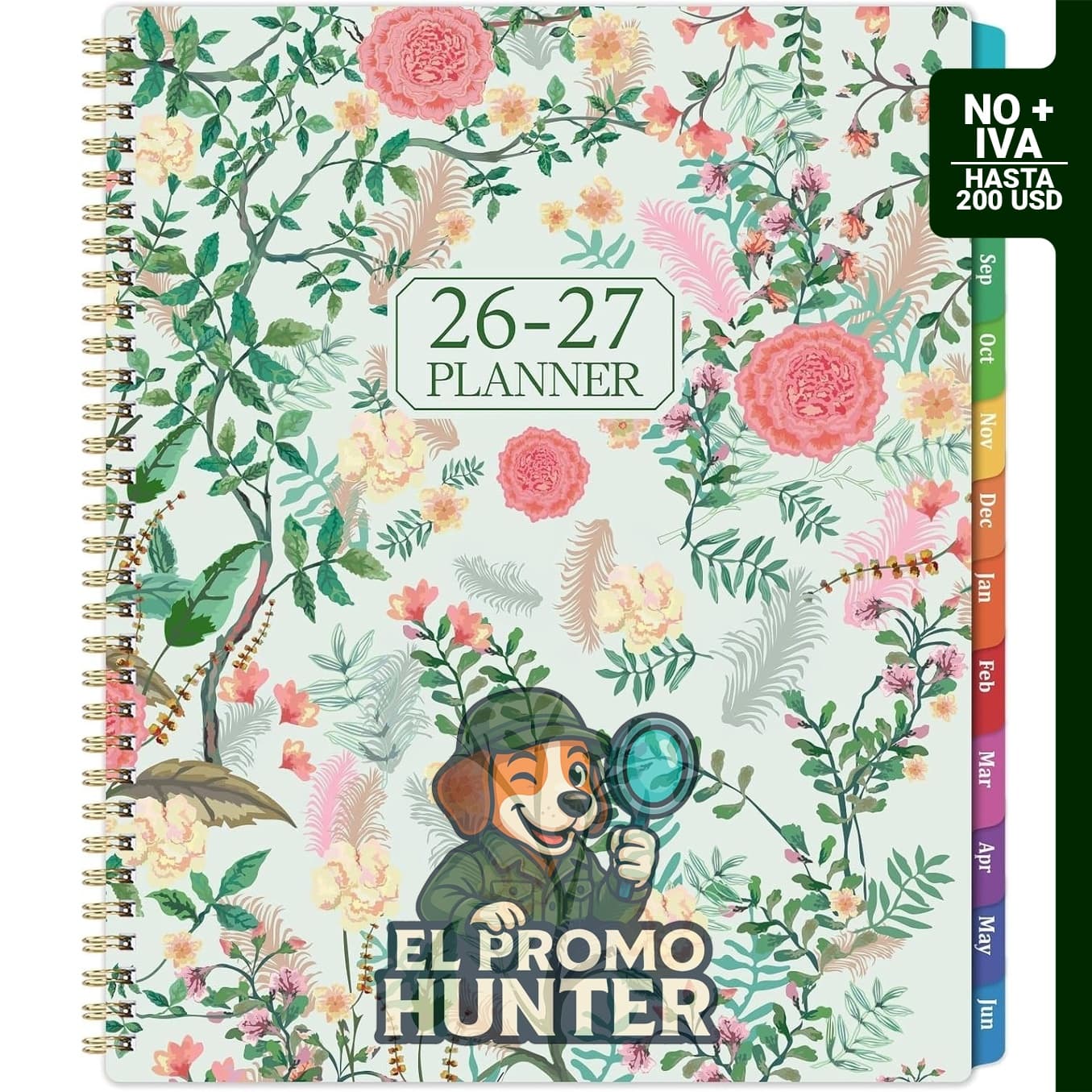 Agenda 2026, 22.86 x 27.94 cm, planificador semanal y mensual con pestañas, encuadernación de doble alambre, bolsillo trasero.