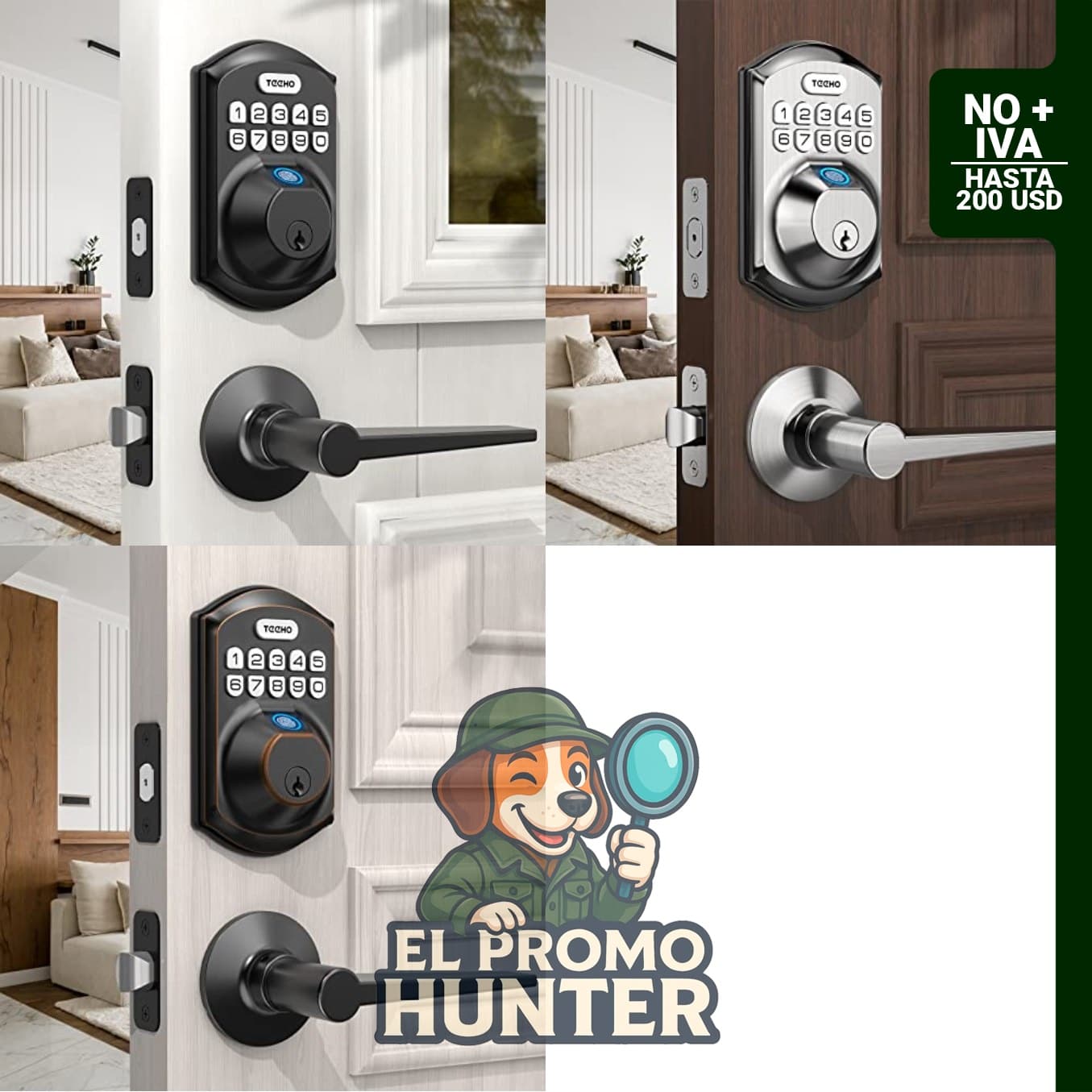 Cerradura de puerta TECHO TE002L con huellas dactilares y manijas de palanca, cerrojo electrónico con bloqueo automático.