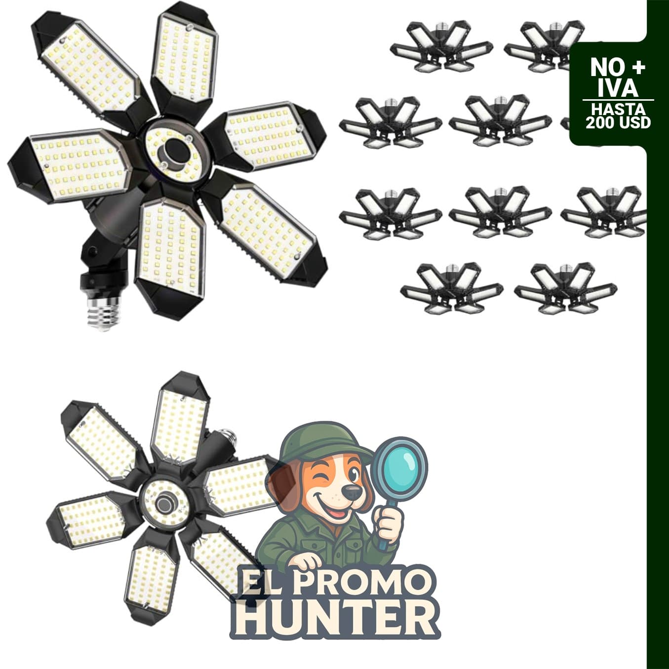 Luz LED de garaje de 200 W, 6500 K, 22000 lúmenes, diseño deformable para iluminación de sótano, ático y taller.