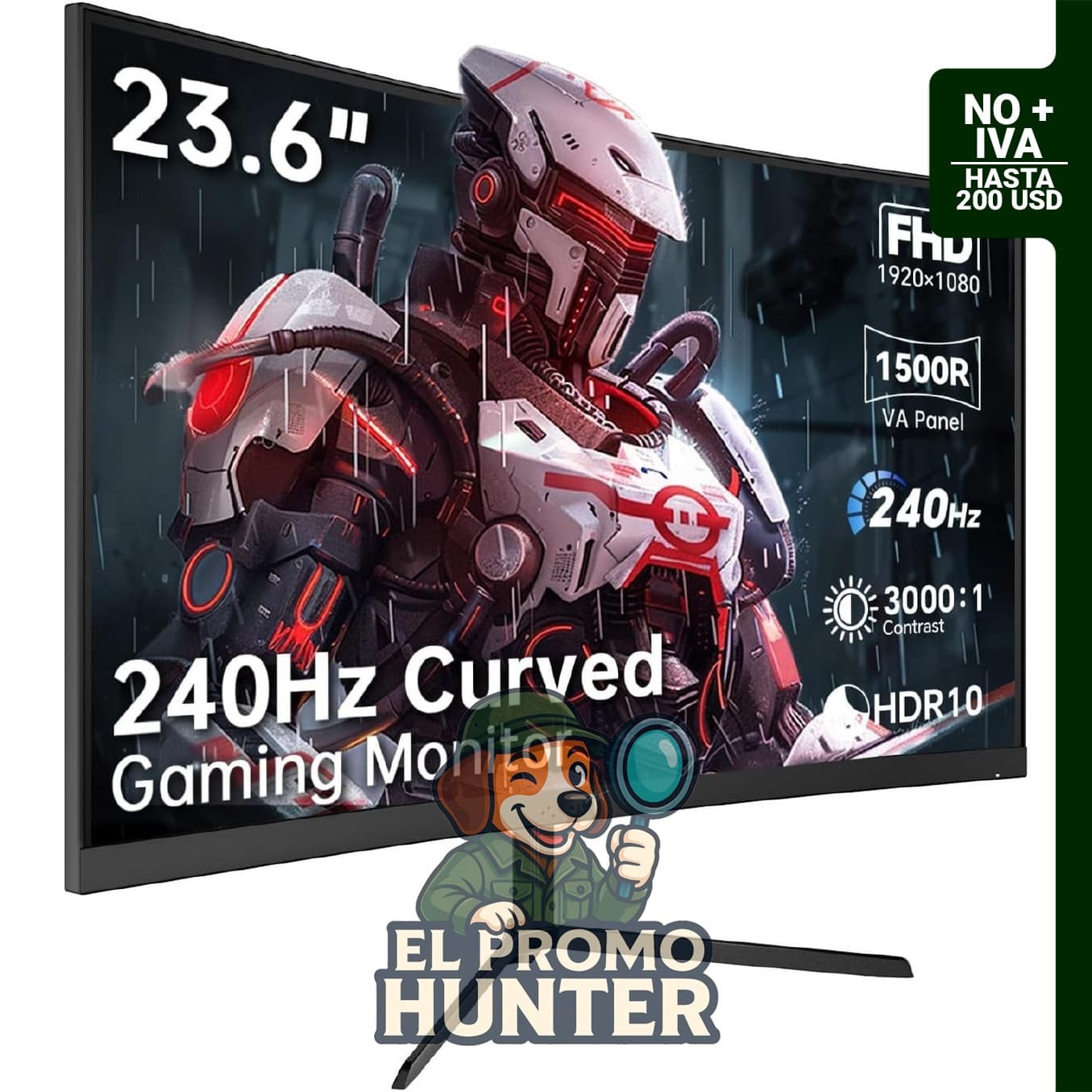 Monitor KTC de 24" (60 cm) FHD 1080p, curvo 1500R, 240Hz, 1 ms, HDMI 2.0 y DP 1.4.