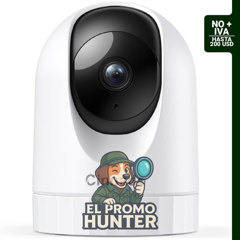 Cámara de seguridad Cinnado 2K para interiores, con conectividad WiFi 360°, audio bidireccional y visión nocturna.