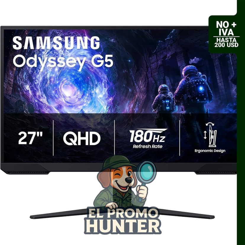 Monitor Samsung Odyssey G5 (G51F) de 27" (69 cm) QHD (1440P), 180Hz, 1ms, con soporte ajustable en altura.