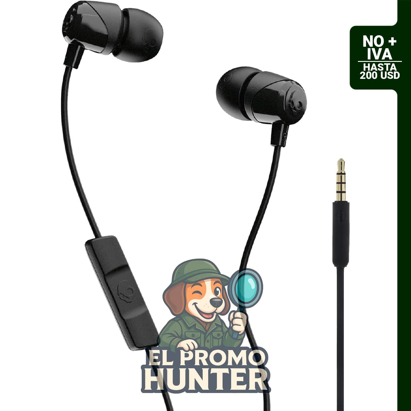 Auriculares Skullcandy Jib con cable, conector AUX de 3.5 mm, micrófono en línea y control de llamadas.