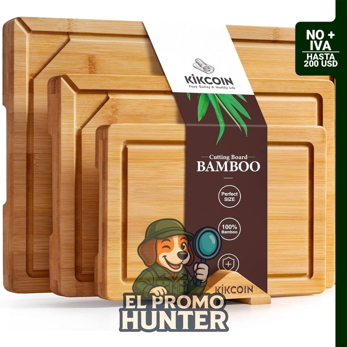 Kikcoin 3+1 tablas de cortar de bambú autodrenantes, extra grandes con ranura profunda para jugo y mango.