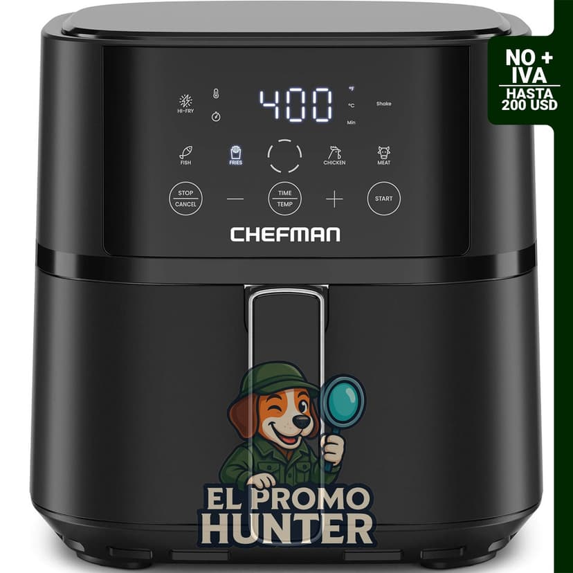 Freidora de aire Chefman de 4 cuartos (3.78 L) con tecnología Hi-Fry y controles de pantalla táctil.