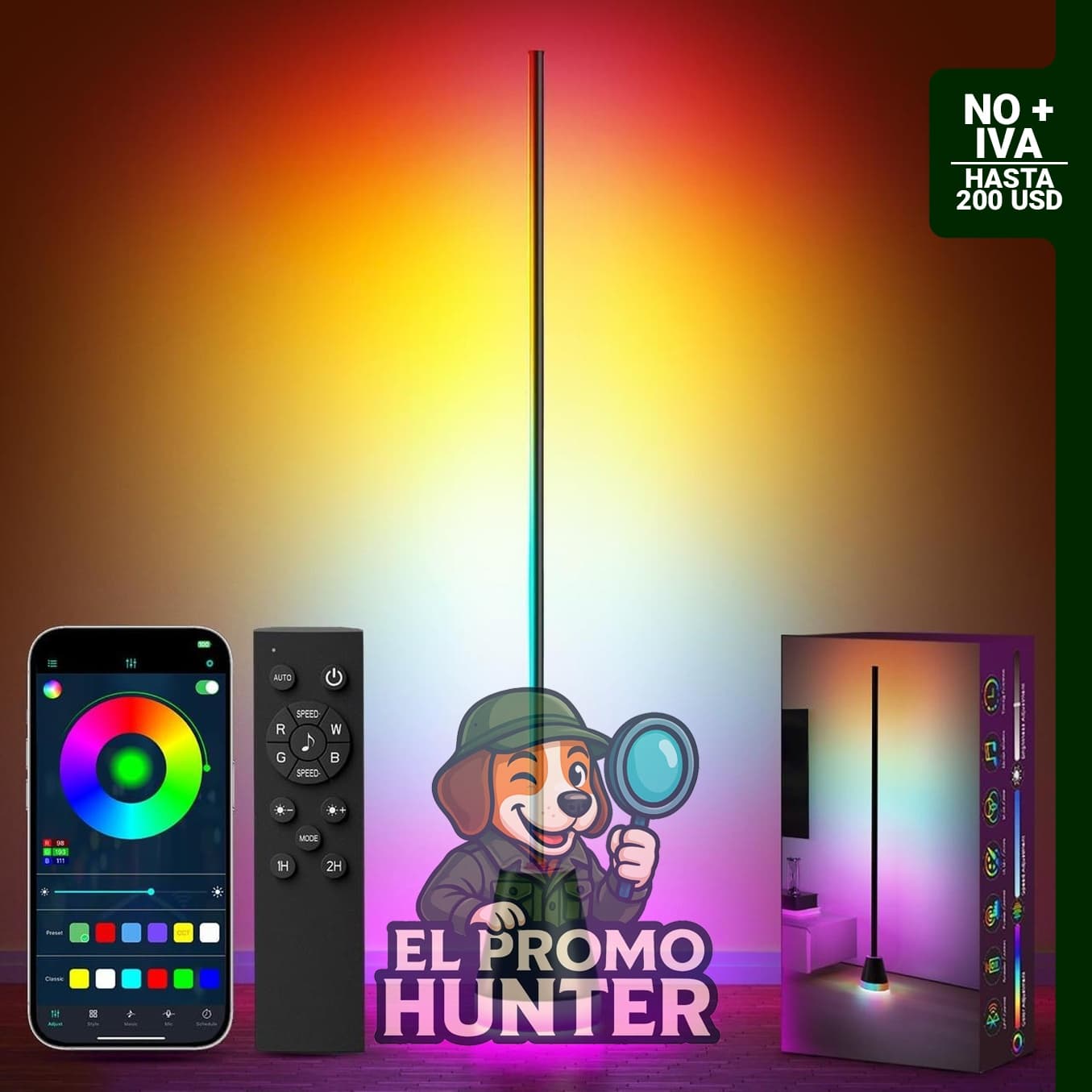Lámpara de pie RGB LED inteligente con 172 LEDs, control remoto y APP para sincronización de música.
