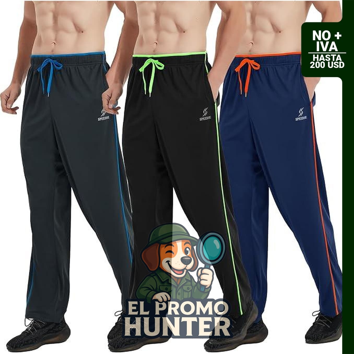 Paquete de 3 pantalones deportivos ligeros para hombre, con bolsillos con cremallera y ajuste holgado.
