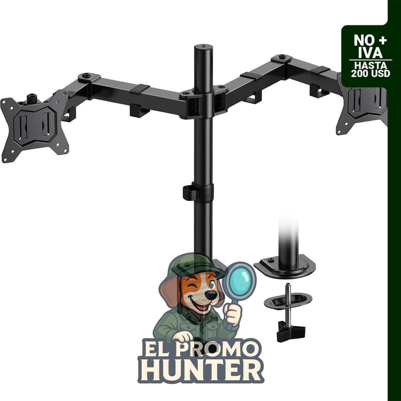 Soporte de montaje para dos monitores de hasta 30" (76 cm) y 10 kg de capacidad, con inclinación, giro y rotación ajustables.