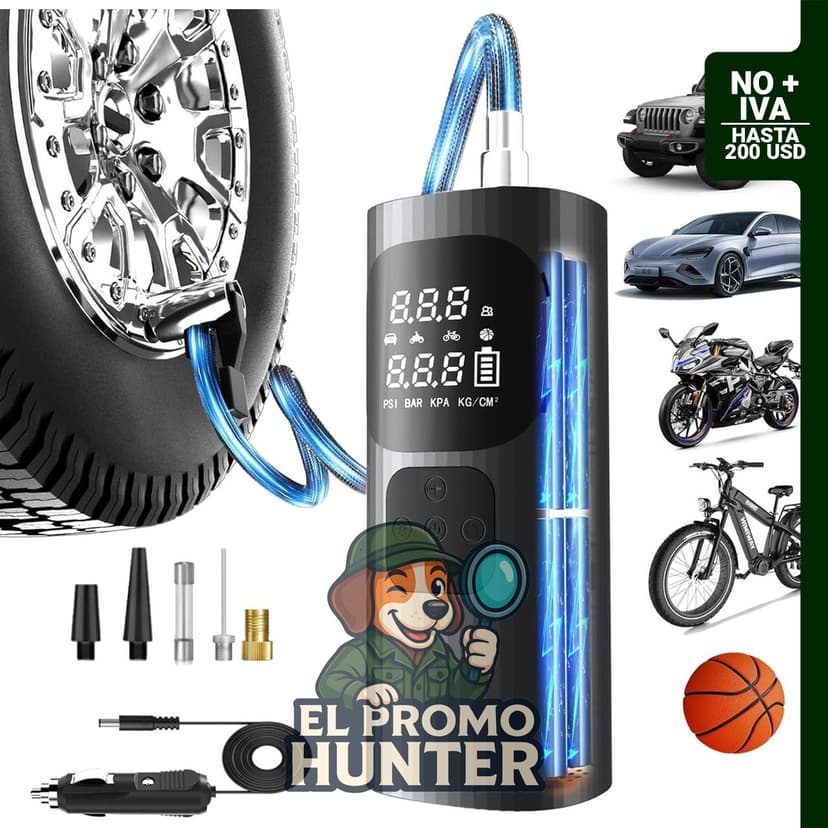 Compresor de aire portátil TBCR de 16000 mAh, inflador inalámbrico para neumáticos de automóvil, motocicleta y bicicleta.