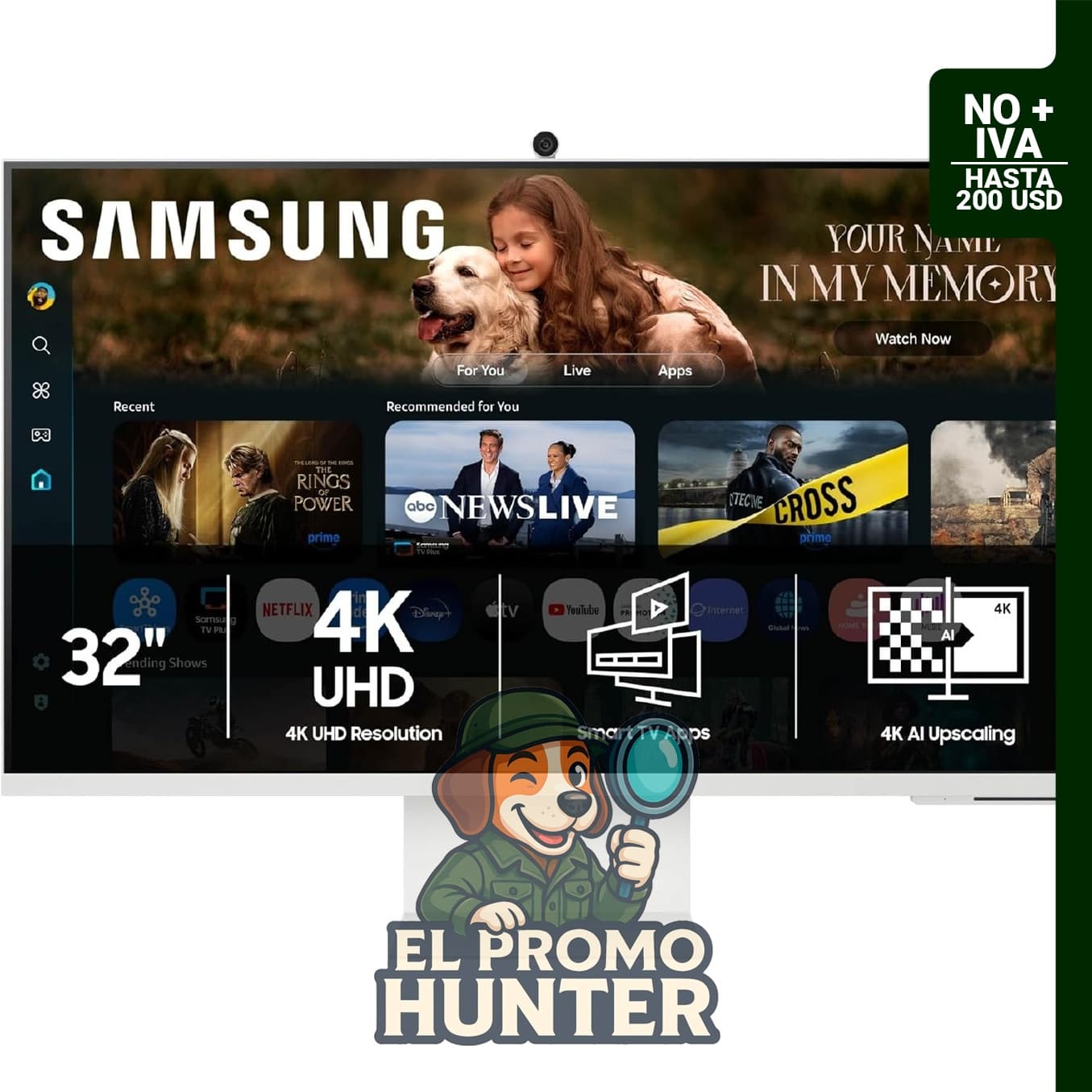 Monitor inteligente Samsung M8 (M80F) de 32" (81,3 cm) con resolución 4K UHD, USB-C, HDMI y USB-A.