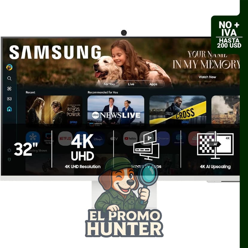 Monitor inteligente Samsung M8 (M80F) de 32" (81,3 cm) con resolución 4K UHD, USB-C, HDMI y USB-A.