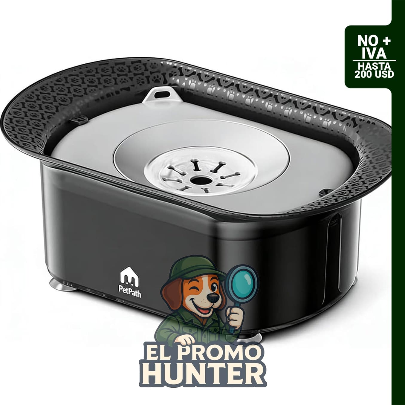 Cuenco de agua para perros de 2.2 L con ventosa y dispensador antisalpicaduras.