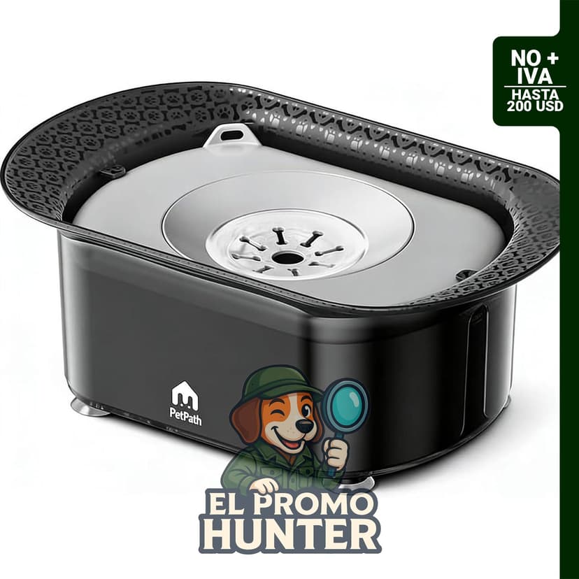 Cuenco de agua para perros de 2.2 L con ventosa y dispensador antisalpicaduras.