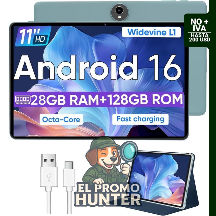 WXUNJA Tablet Android 15, 11" (28 cm), procesador Octa Core, 12 GB RAM, 128 GB ROM, expansión hasta 1 TB, batería de 8000 mAh, WiFi Dual, GPS, cámaras de 5/8 MP.