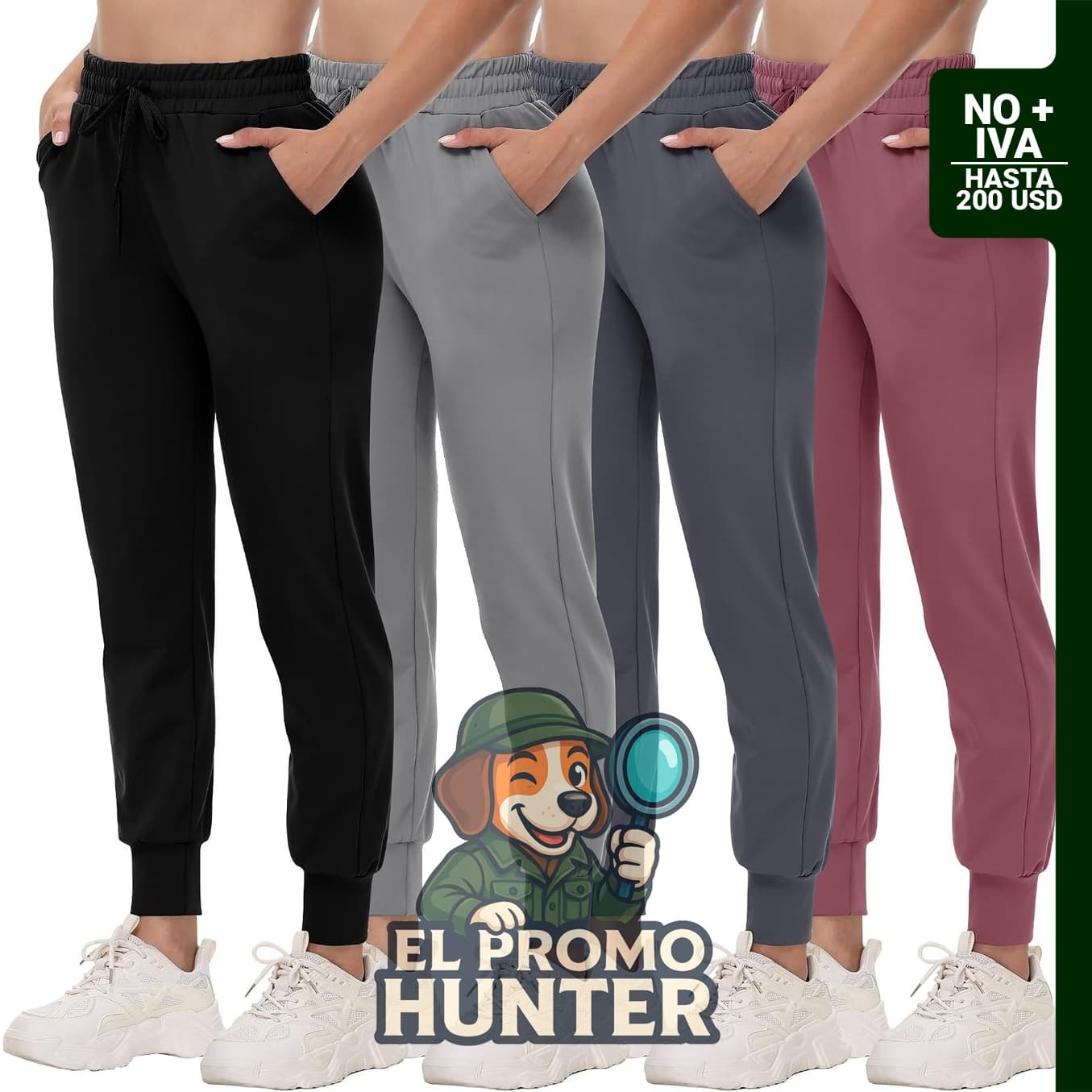 Paquete de 4 pantalones deportivos para mujer, confeccionados en material elástico.