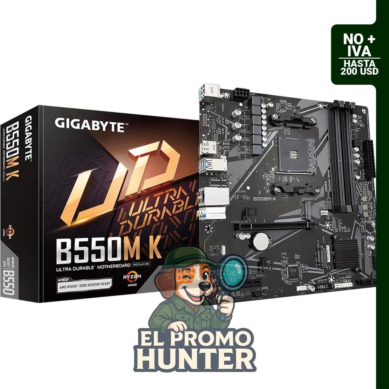 Placa base GIGABYTE B550M K AMD AM4 Micro-ATX, compatible con procesadores Ryzen serie 5000/4000/3000, DDR4.