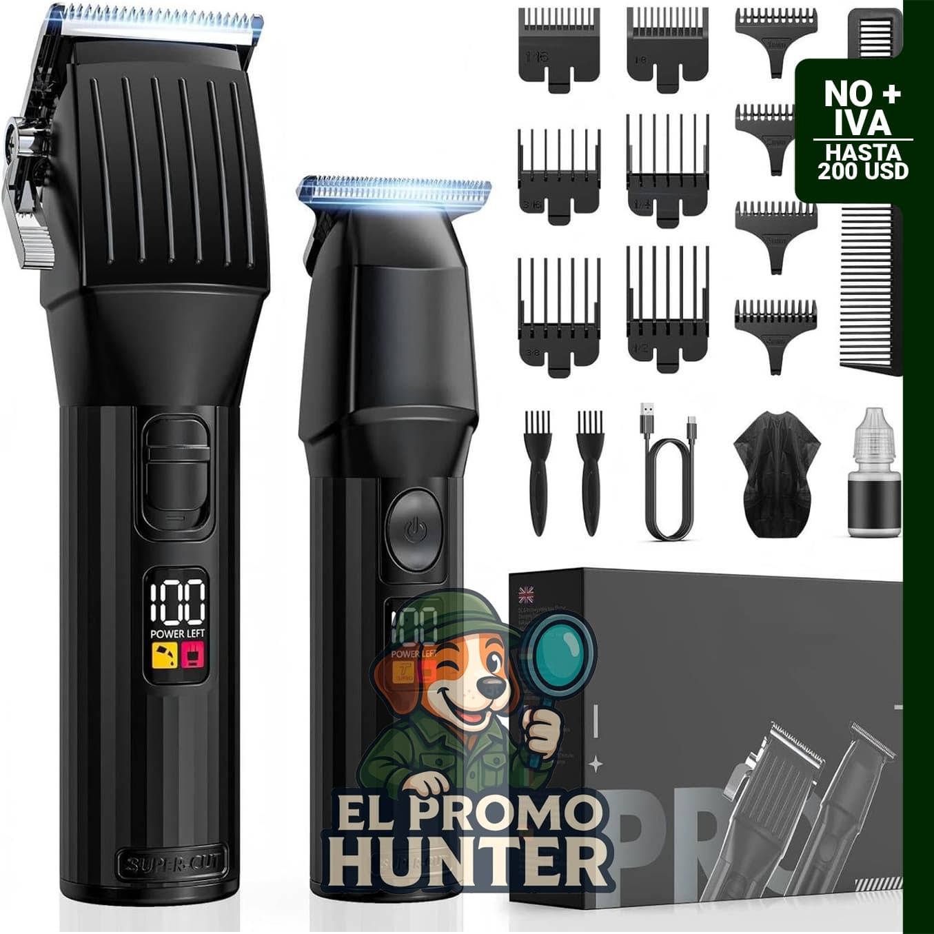 Cortadora de pelo profesional inalámbrica con pantalla LED, incluye recortador de barba.