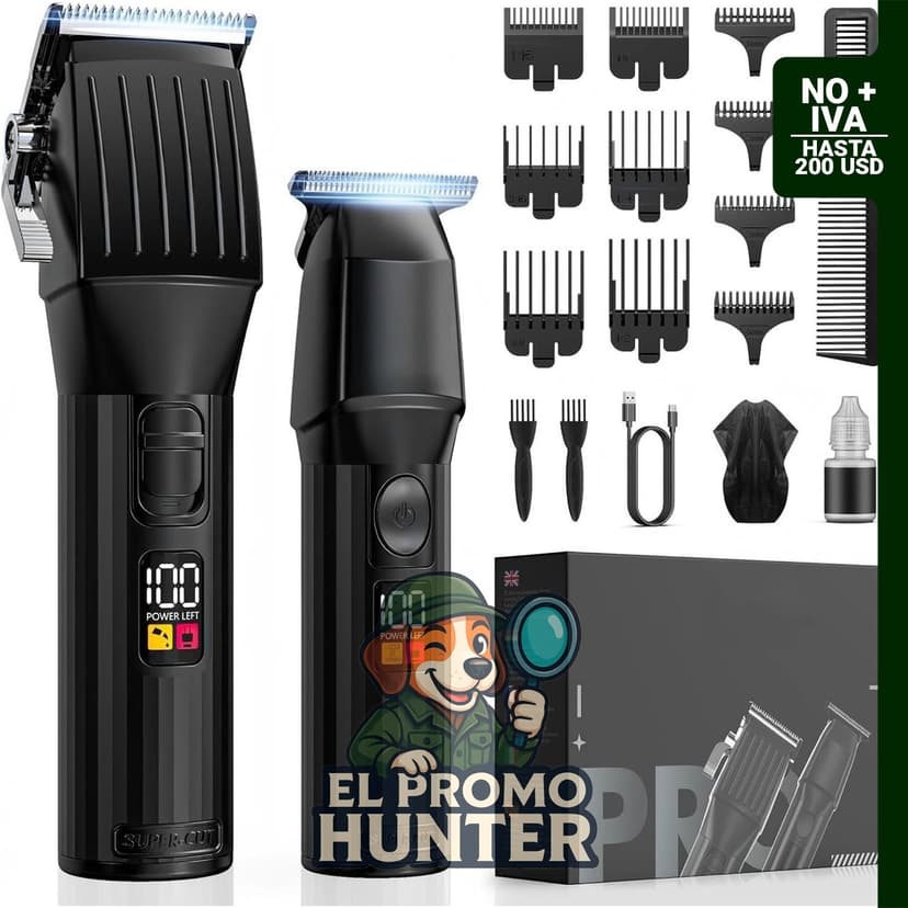 Cortadora de pelo profesional inalámbrica con pantalla LED, incluye recortador de barba.