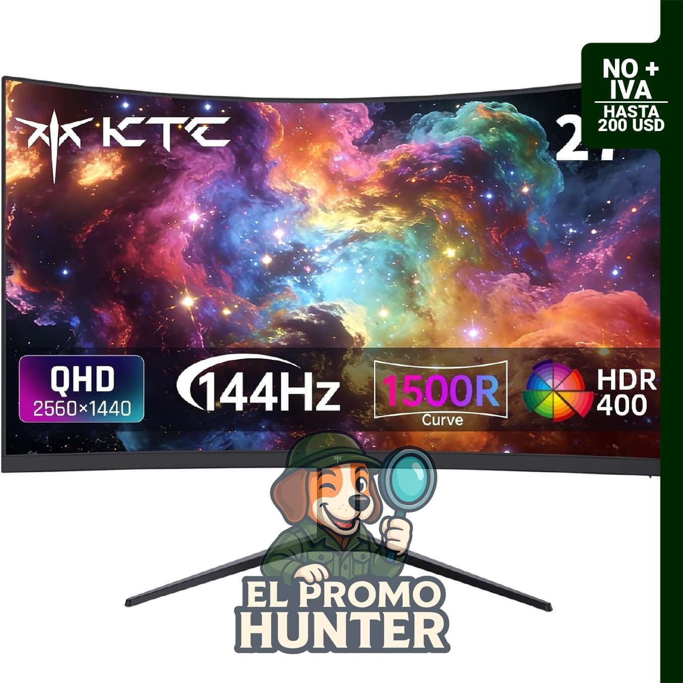 Monitor curvo KTC H27S5C de 27" (68.58 cm) QHD 2560x1440, 144Hz, panel HVA 1500R, HDR400, 400 nits, HDMI 2.0 x2, DP 1.4.