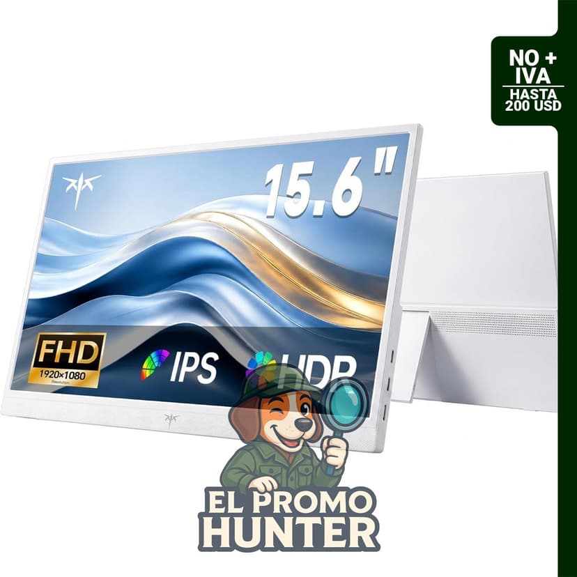 Monitor portátil KTC de 15.6" (39.6 cm) FHD 1080P, con conectividad USB-C y HDMI, pantalla IPS HDR, incluye funda y altavoces.