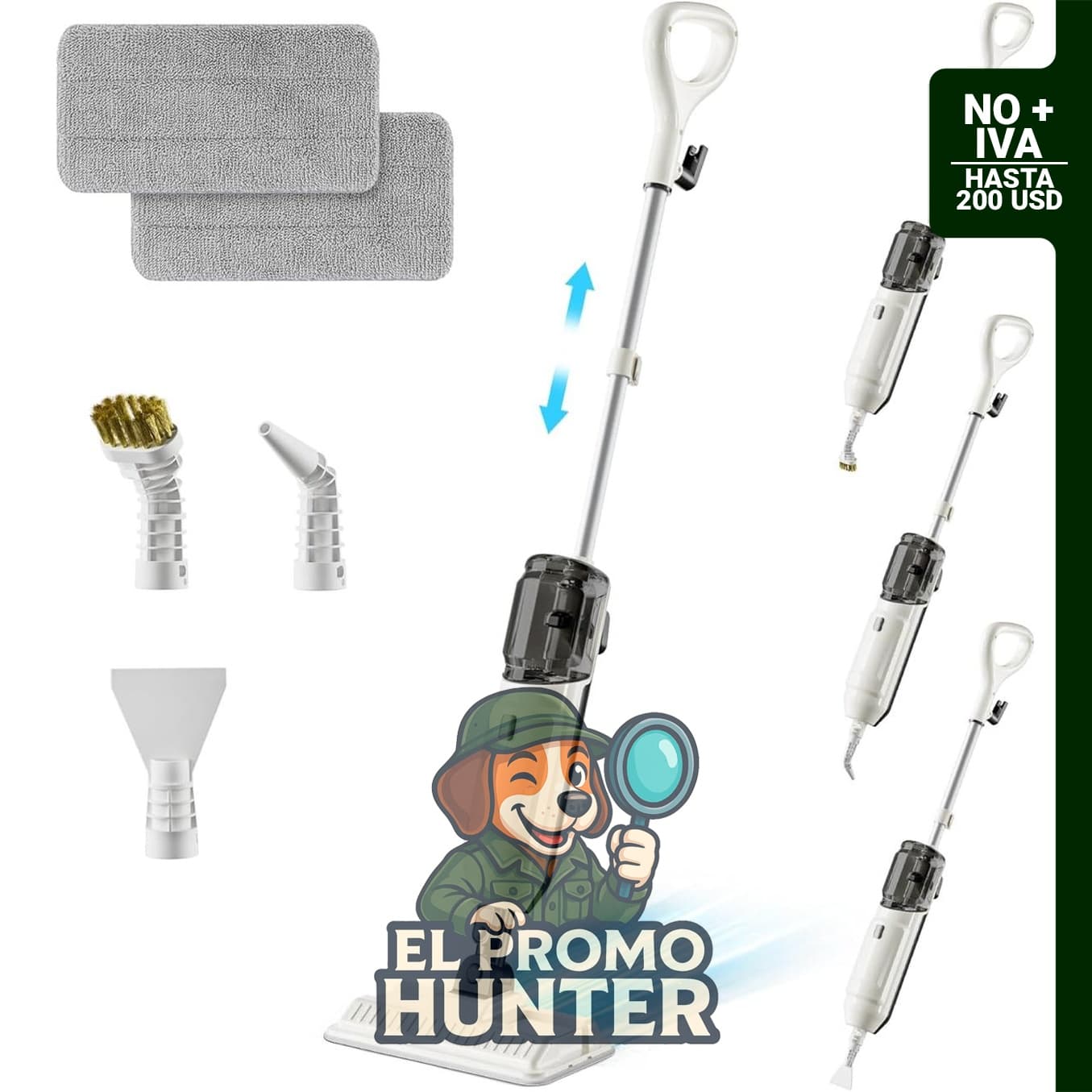 Trapeador de vapor Wotaste para limpieza de pisos, incluye vaporizador de mano y accesorios.