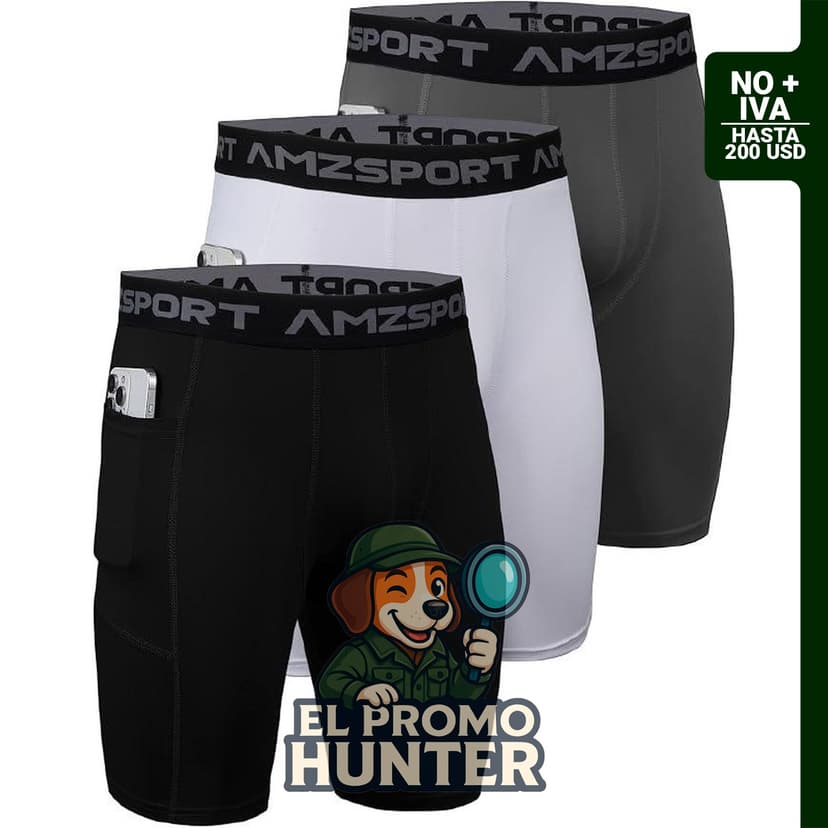 Paquete de 3 pantalones cortos de compresión para hombre, con bolsillo para teléfono, fabricados en licra.