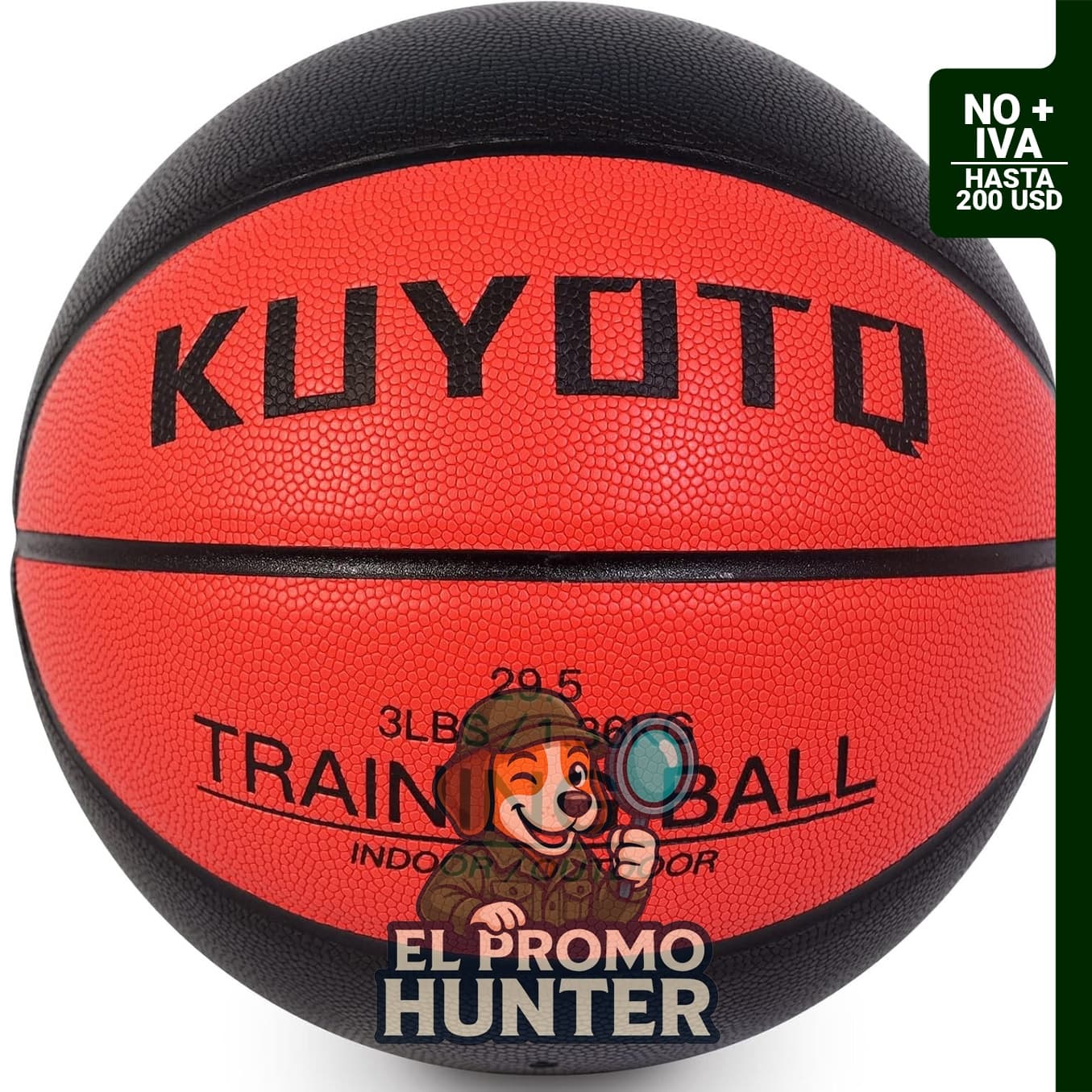 Baloncesto de entrenamiento con peso de 1.36 kg (3 lb) y 0.99 kg (2.2 lb), tamaños 29.5" (75 cm) y 28.5" (72.4 cm).