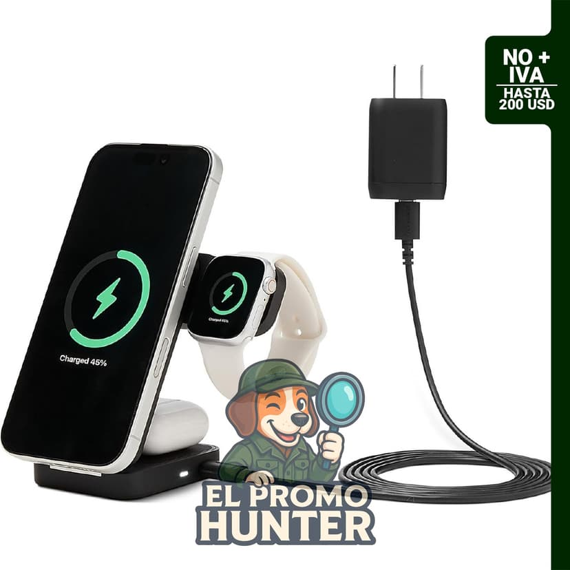 Estación de carga inalámbrica 3 en 1 de 25 W, compatible con iPhone 17/16/15/14/13/12, Apple Watch y AirPods.