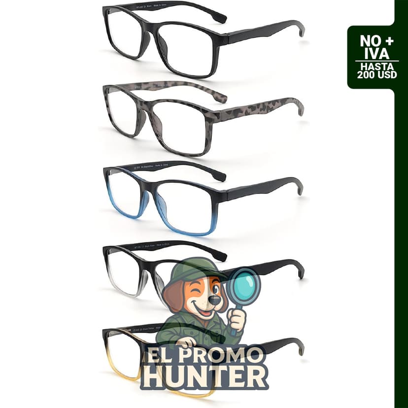 Paquete de 5 lentes de lectura grandes con bisagra de resorte y bloqueo de luz azul.