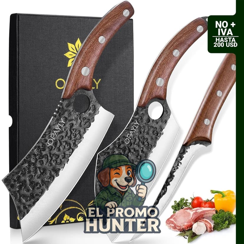 Juego de 3 cuchillos de carnicero forjados a mano, incluye cuchillo de chef serbio y cuchillo vikingo.