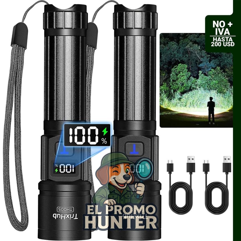 Paquete de 2 linternas recargables LED, 5 modos de iluminación, pantalla digital LCD, alta luminosidad.