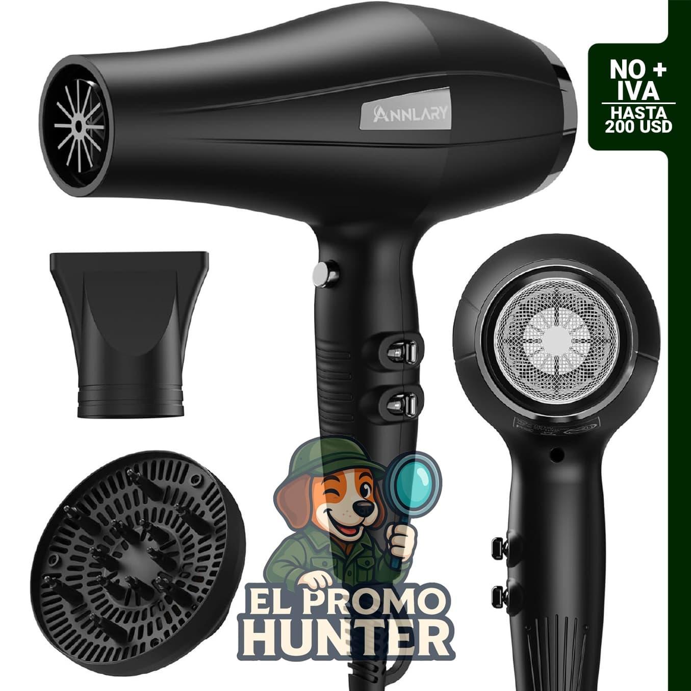 Secador iónico profesional de 1875 W con difusor.