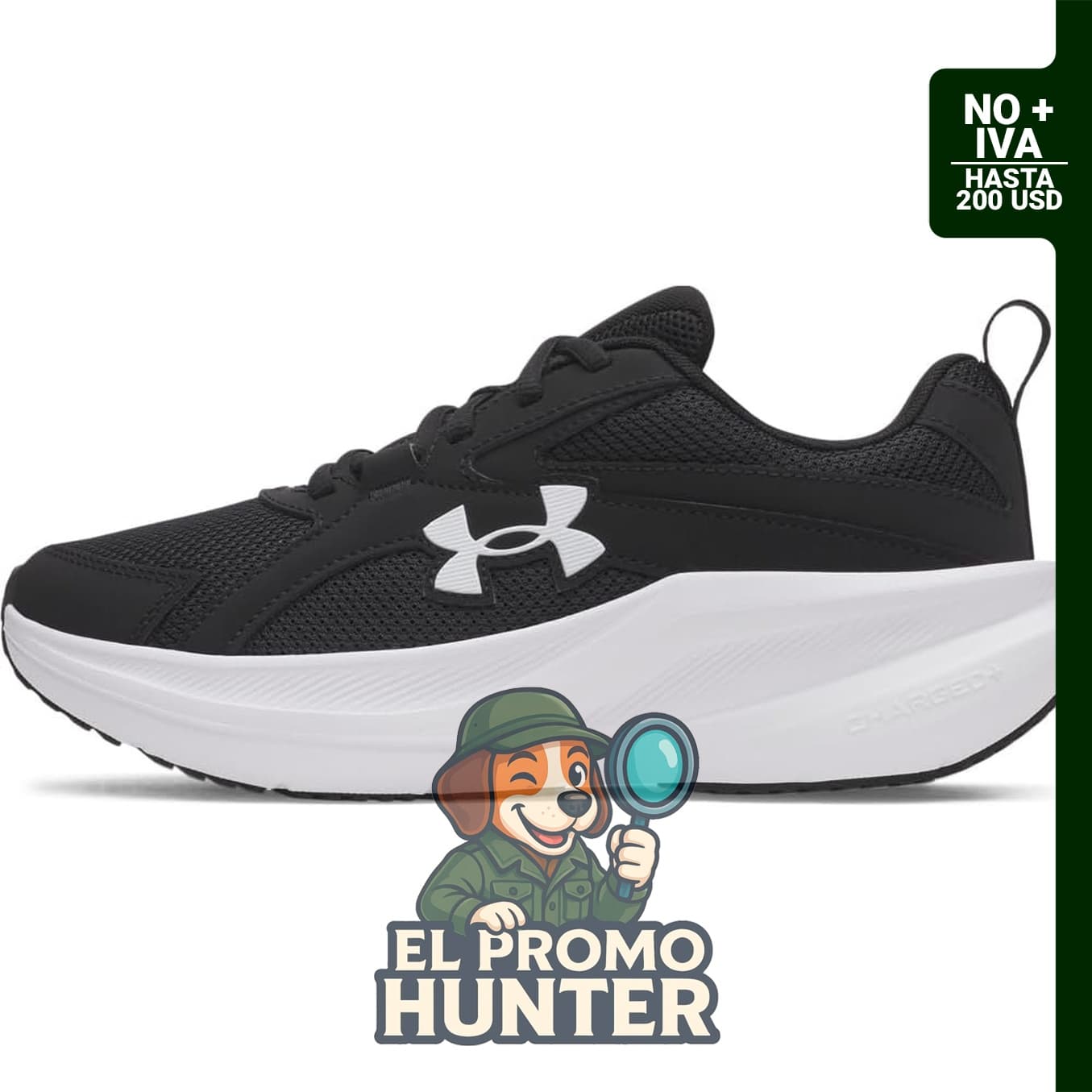 Tenis para mujer Under Armour Charged Assert 11, con parte superior de malla y suela de goma.