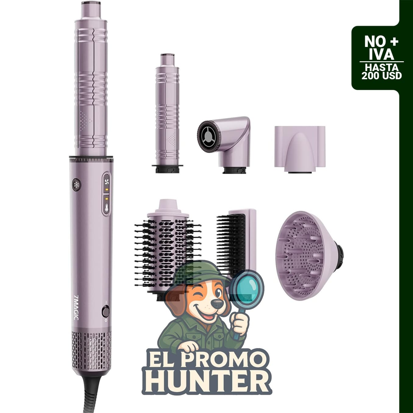 Cepillo multiestilizador y secador de pelo 7 en 1 con rizadores automáticos, motor de 110,000 RPM y iones negativos.