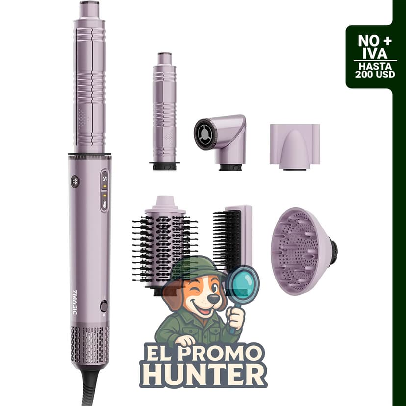 Cepillo multiestilizador y secador de pelo 7 en 1 con rizadores automáticos, motor de 110,000 RPM y iones negativos.