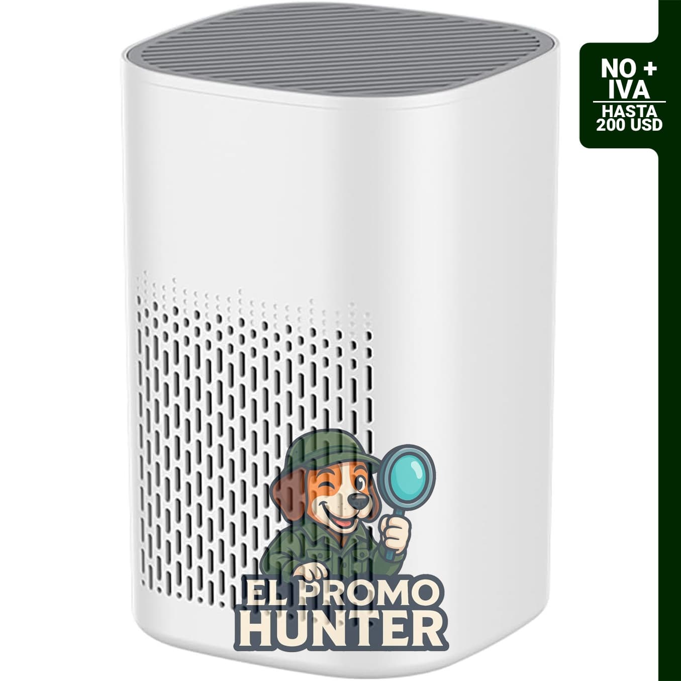 Purificador de aire HEPA de escritorio con sistema de filtración de tres etapas.